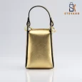 Leather bag – gold or cappuccino, shoulder bag, butterfly clip closure 3001.