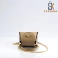 Leather bag – gold or cappuccino, shoulder bag, butterfly clip closure 3001.